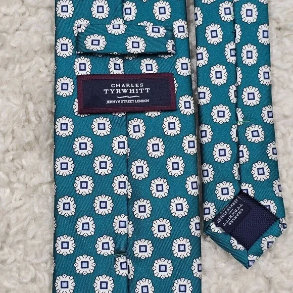 Charles Tyrwhitt Mens‎ Blue Geometric Silk Neck Tie Modern Career Professional - Picture 3 of 7